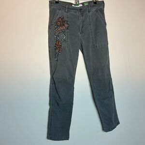 Anthropologie Moss The Wanderer Utility Cargo Pants Floral Bead Embroidered 27